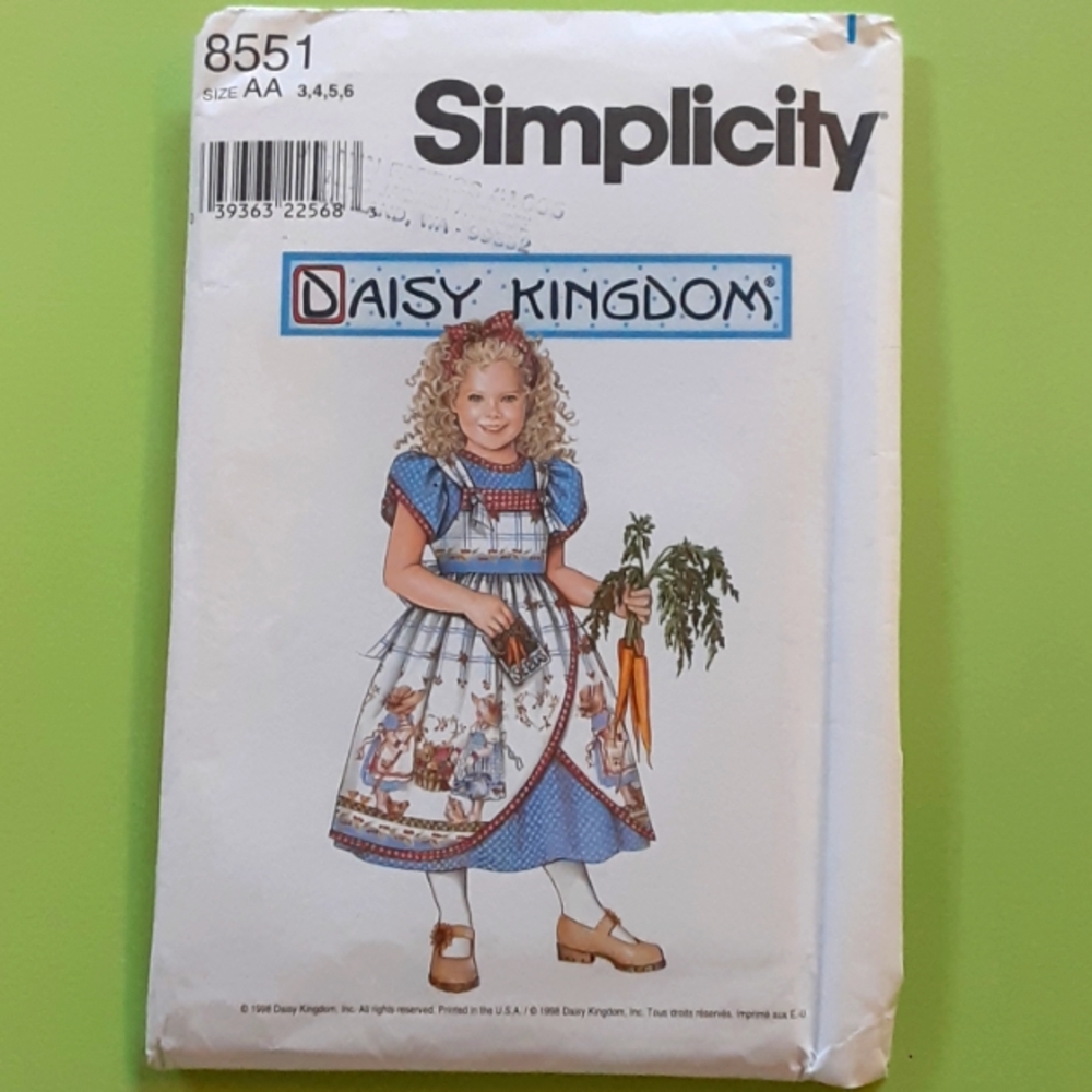 New uncut Daisy Kingdom summer spring pinafore & dress pattern SZ AA 3-6 1998